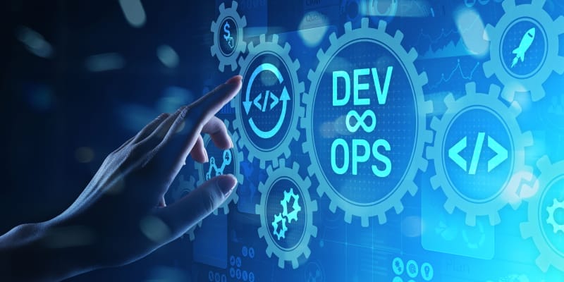 DevOps Agile development concept on virtual screen illustrates the DevOps Engineer skills on demand.