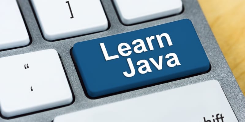 Image of a written word 'Learn Java' on blue keyboard button. illustrate learning Java with no programming experience.