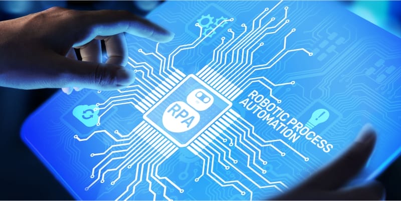 Image of RPA Robotic process automation innovation technology concept on virtual screen. denotes RPA Blue Prism.