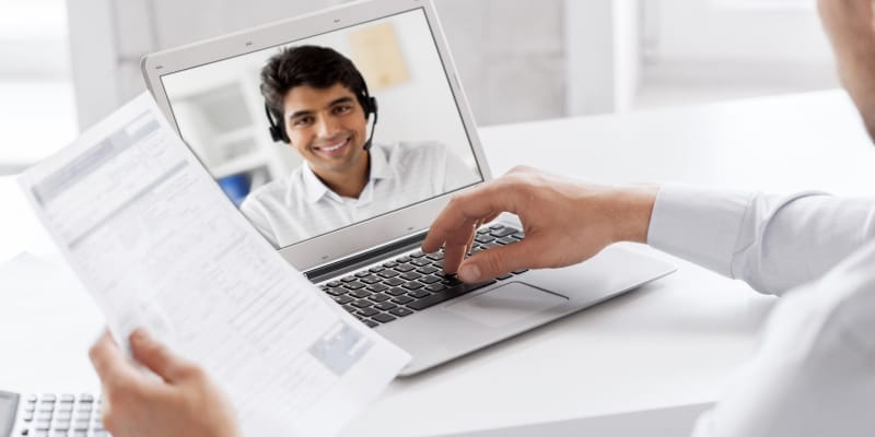 Online interview concept illustrates technical interview.