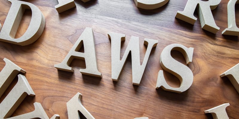AWS' in the alphabet cloud symbolizes the popular AWS services.