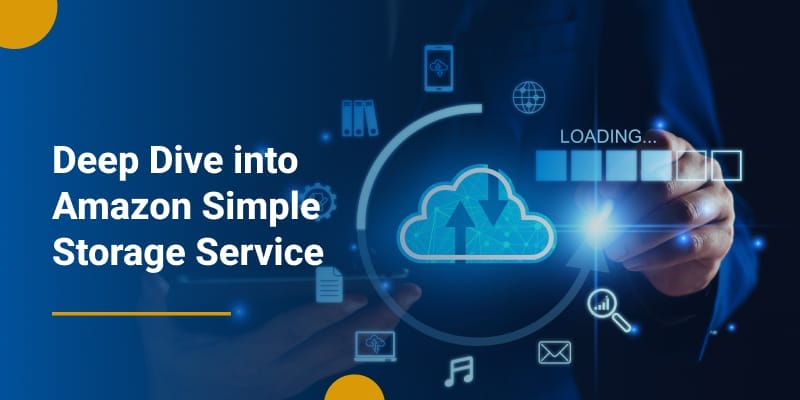 An IT professional holds a smart device with a glowing cloud and digital icons symbolizing AWS S3&rsquo;s secure, scalable storage.